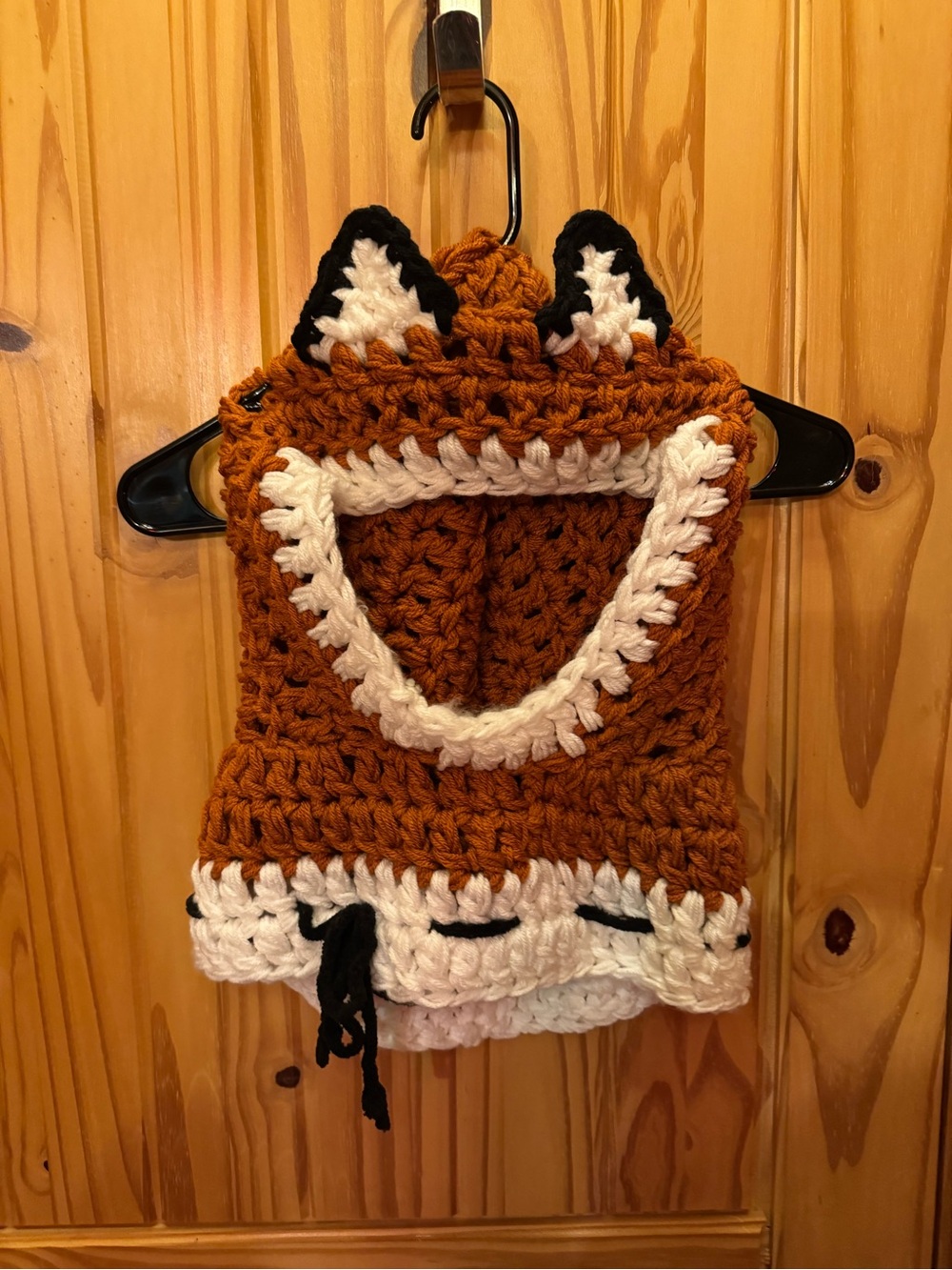 Adult Crochet Fox Hooded Hat - Rust and Cream